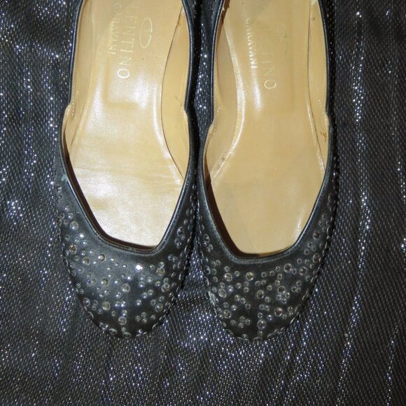 VALENTINO GARAVANI Black Rhinestone Embellished Ballet Flats driving loafers - Picture 4 of 14